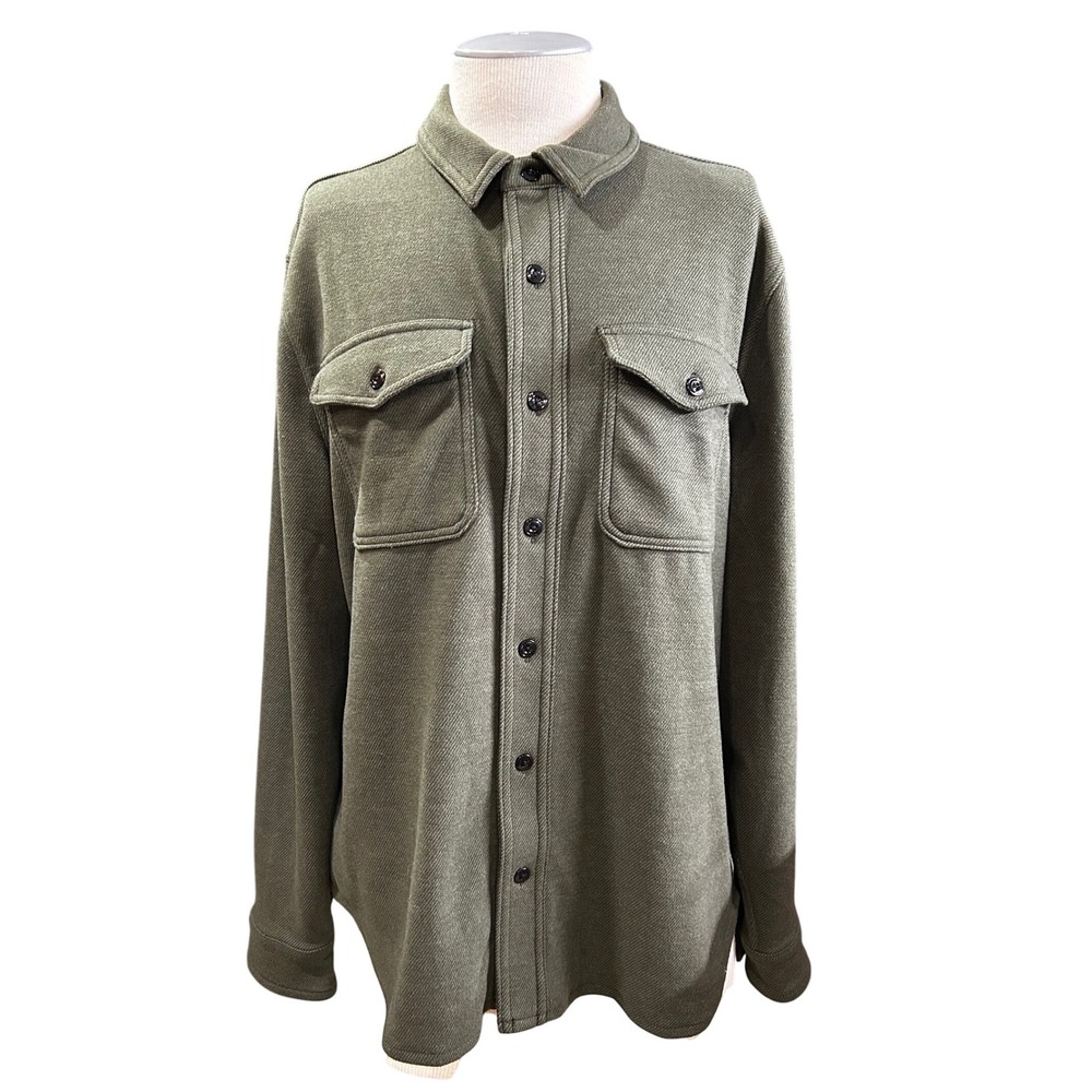 J. Crew Mens Knit Shirt Jacket Olive Green Button Front BV898 Large